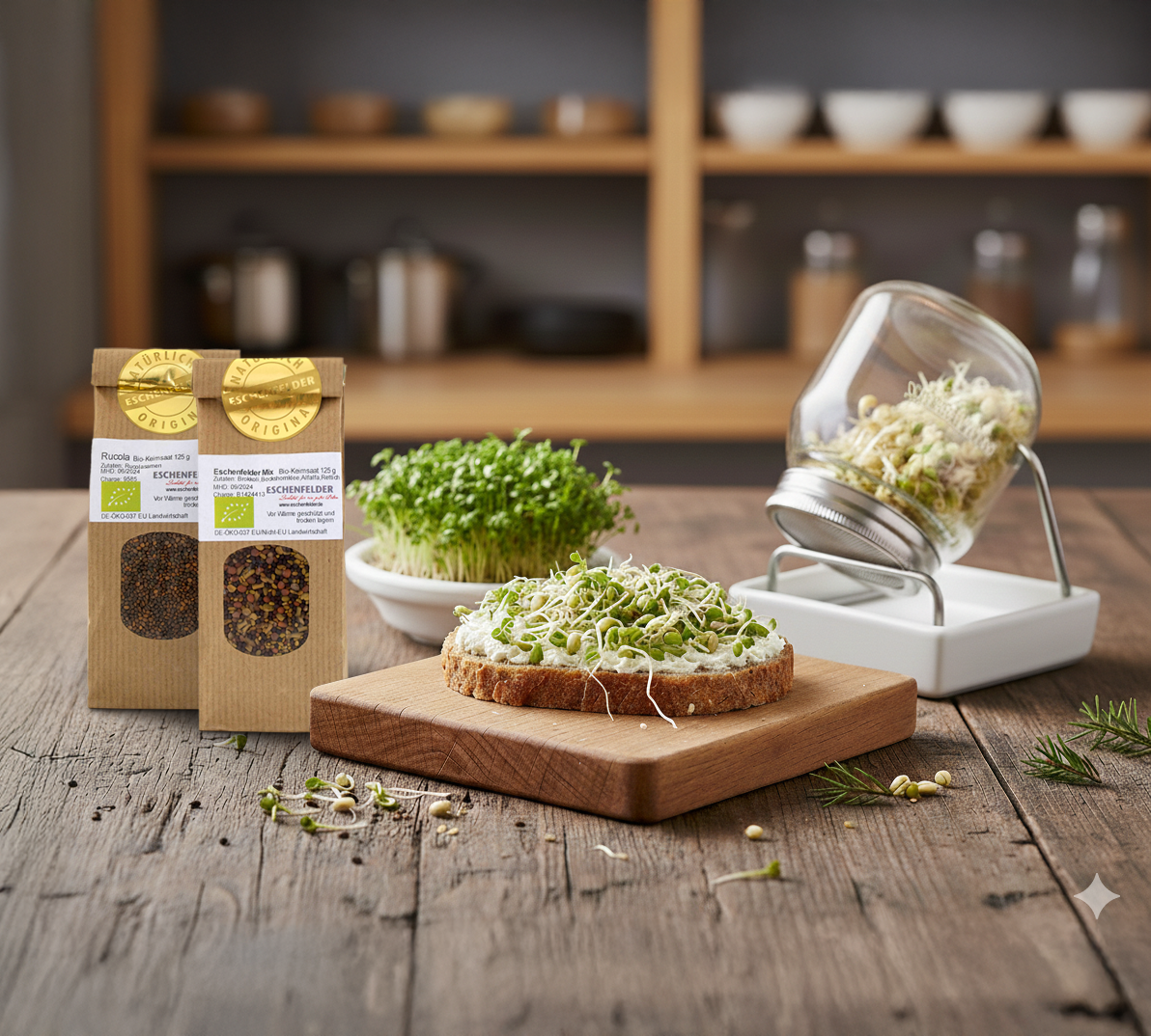 ANGEBOT: Sprossen-Starterset 750 ml mit zwei Bio-Keimsaaten – Eschenfelder