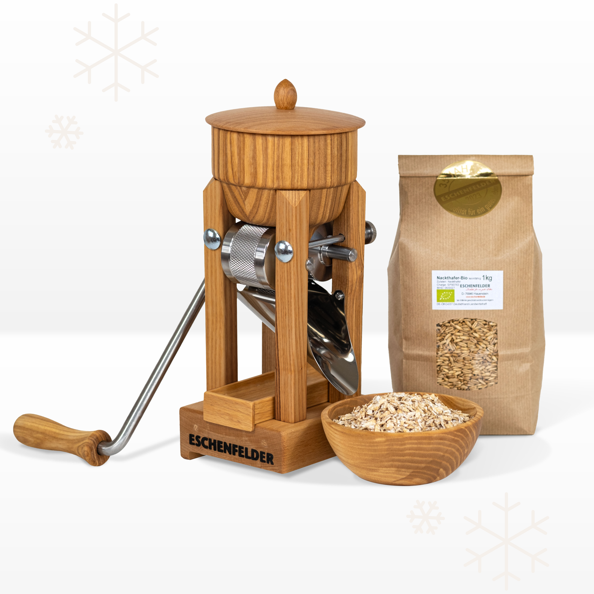 ANGEBOT: Korn-Quetsche Tischmodell "Esche" mit passendem Zubehör, inkl. Zwinge