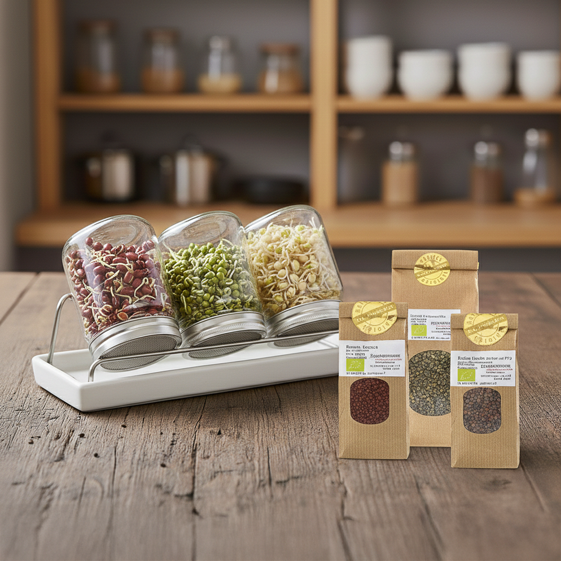 ANGEBOT: Sprossenglas-System III 750 ml Weiß mit drei ausgewählten Bio-Keimsaaten